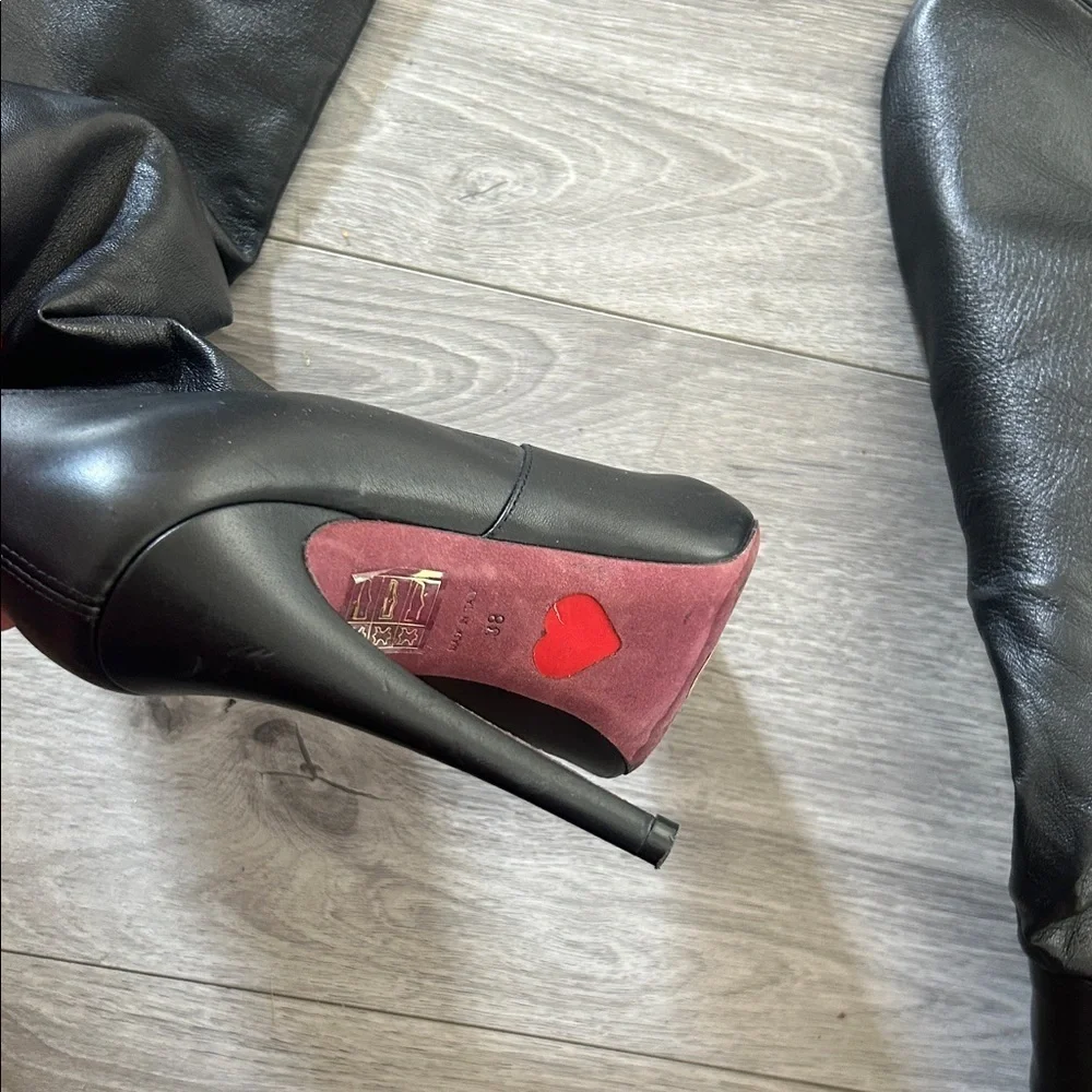 AMANDA GREGORY Lamb Leather Black Over-the-Knee Stiletto Boots Sz 38